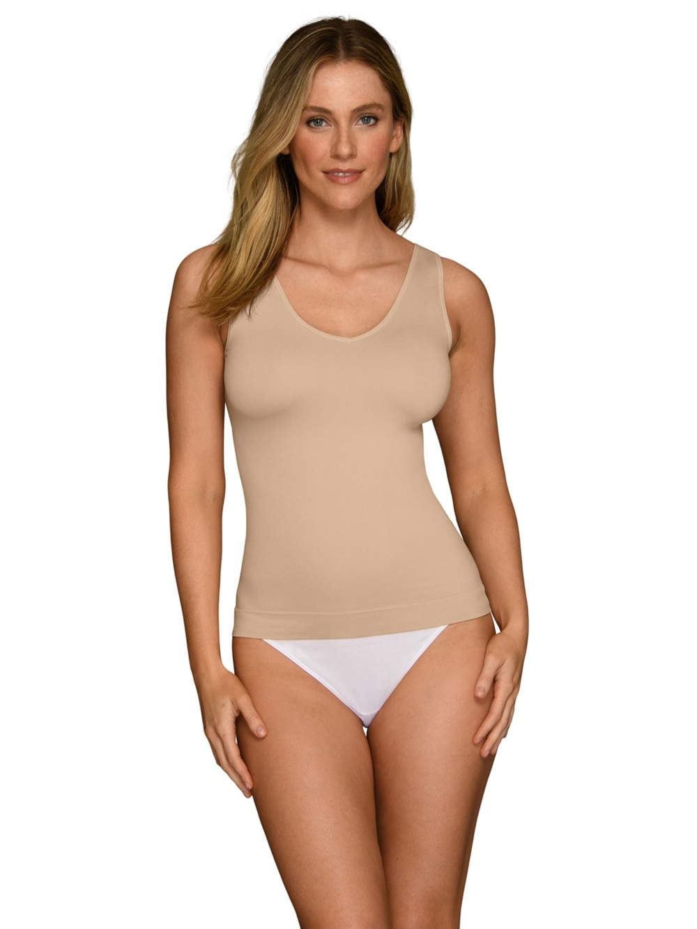 Vanity Fair Seamless Smoothing Spin Tank Women’s Size L Beige Stretch